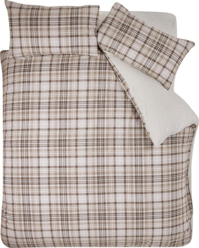 Hnědé povlečení na dvoulůžko/prodloužené s beránkem 230x220 cm Cosy Sherpa Check – Catherine Lansfield