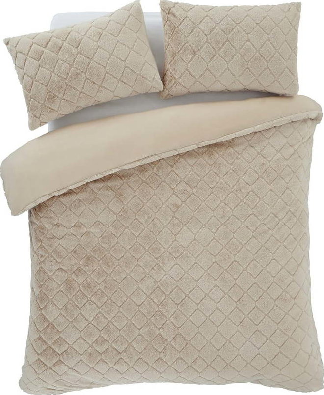 Béžové povlečení na dvoulůžko/prodloužené z mikroplyše 230x220 cm Cosy Diamond – Catherine Lansfield