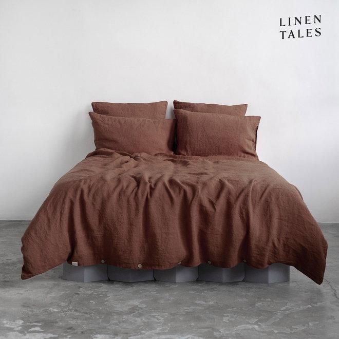 Tmavě hnědé lněné povlečení na jednolůžko 140x200 cm Chocolate – Linen Tales