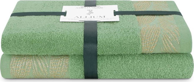 Světle zelené froté bavlněné ručníky a osušky v sadě 2 ks Allium – Restilo