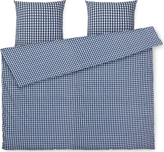 Bílo-tmavě modré prodloužené krepové povlečení na dvoulůžko 200x220 cm Bæk&Bølge – JUNA