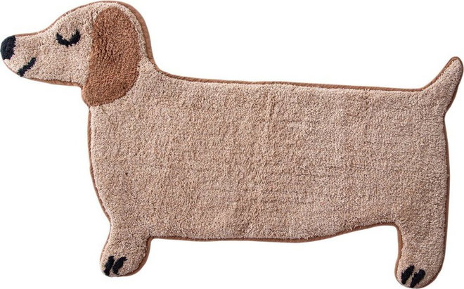 Béžová textilní koupelnová předložka 47x80 cm Sausage Dog – Sass & Belle