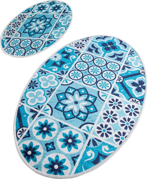 Modré koupelnové předložky v sadě 2 ks 60x100 cm Ceramic – Foutastic