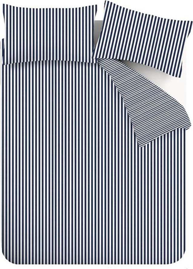 Tmavě modré flanelové povlečení na dvoulůžko/prodloužené 230x220 cm Stripe – Catherine Lansfield