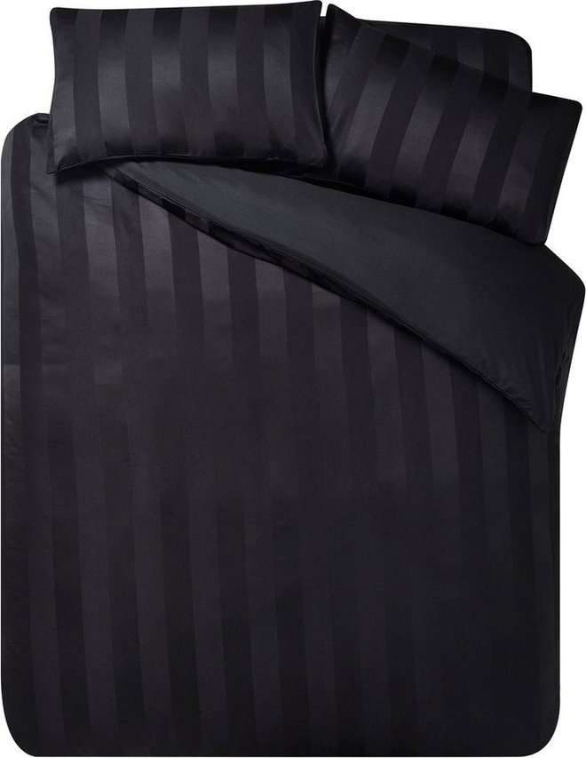 Černé 3dílné saténové povlečení na dvoulůžko 200x200 cm So Soft Satin Stripe – Catherine Lansfield