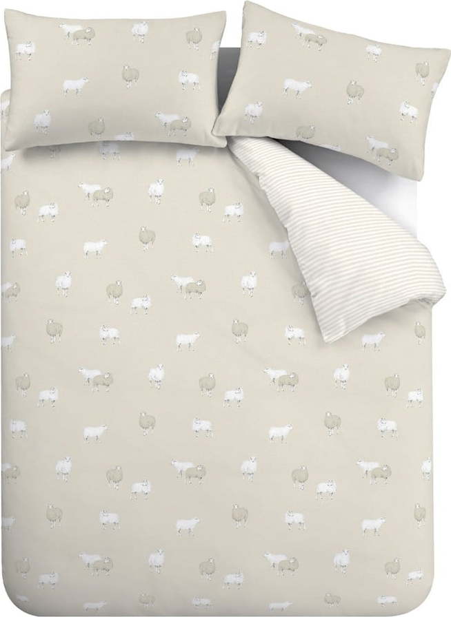 Béžové flanelové povlečení na dvoulůžko/prodloužené 230x220 cm Sheep – Catherine Lansfield