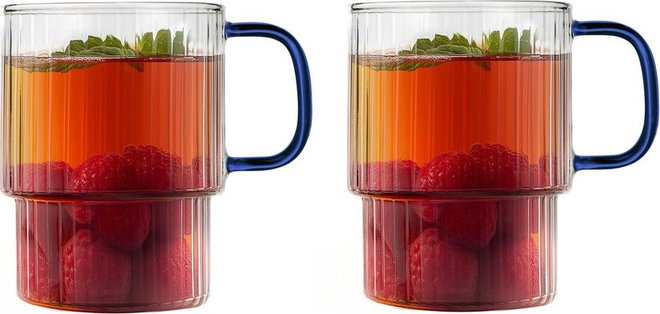Modré skleněné hrnky v sadě 2 ks na cappuccino 350 ml Livio – Vialli Design