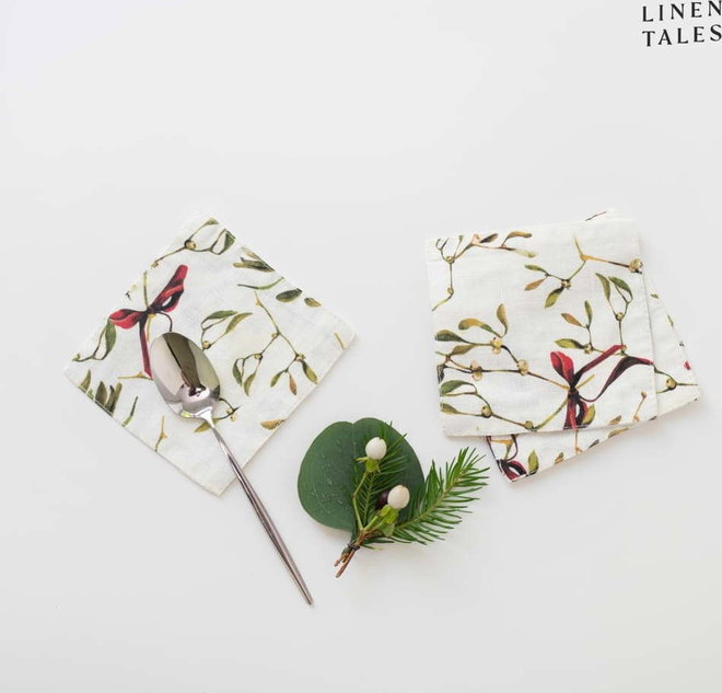Bílé podtácky s vánočním motivem v sadě 4 ks – Linen Tales