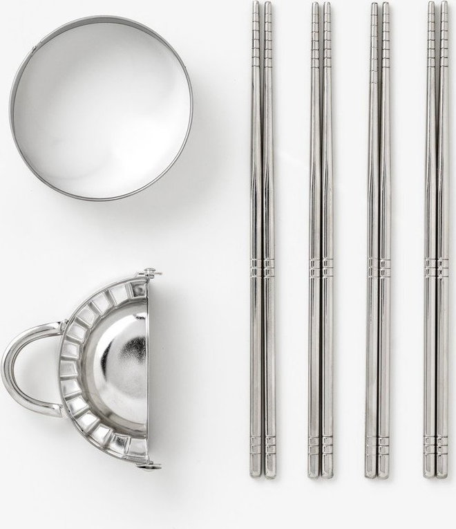 Béžové nerezové hůlky v sadě pro 4 osoby The Essentials - Dumpling Tools – Printworks