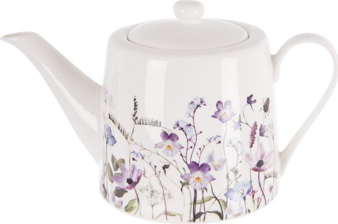 Bílá/fialová porcelánová konvice na čaj 1 l Louka – Orion
