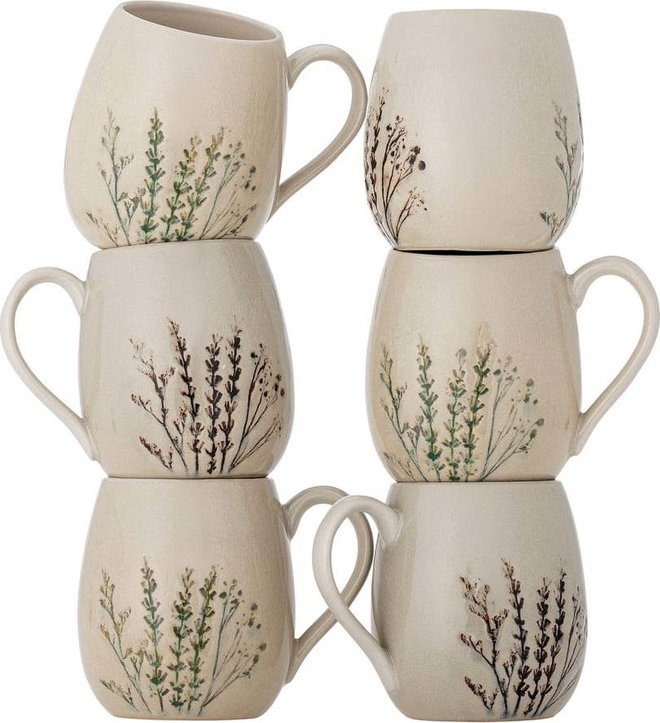 Béžové hrnky v sadě 6 ks z kameniny 400 ml Bea – Bloomingville
