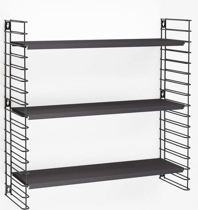 3patrový regál s černými policemi Metaltex Libro, šířka 70 cm