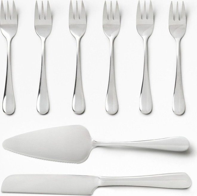 Bílé/ve stříbrné barvě nerezové dezertní vidličky v sadě The Essentials Cake Tools – Printworks