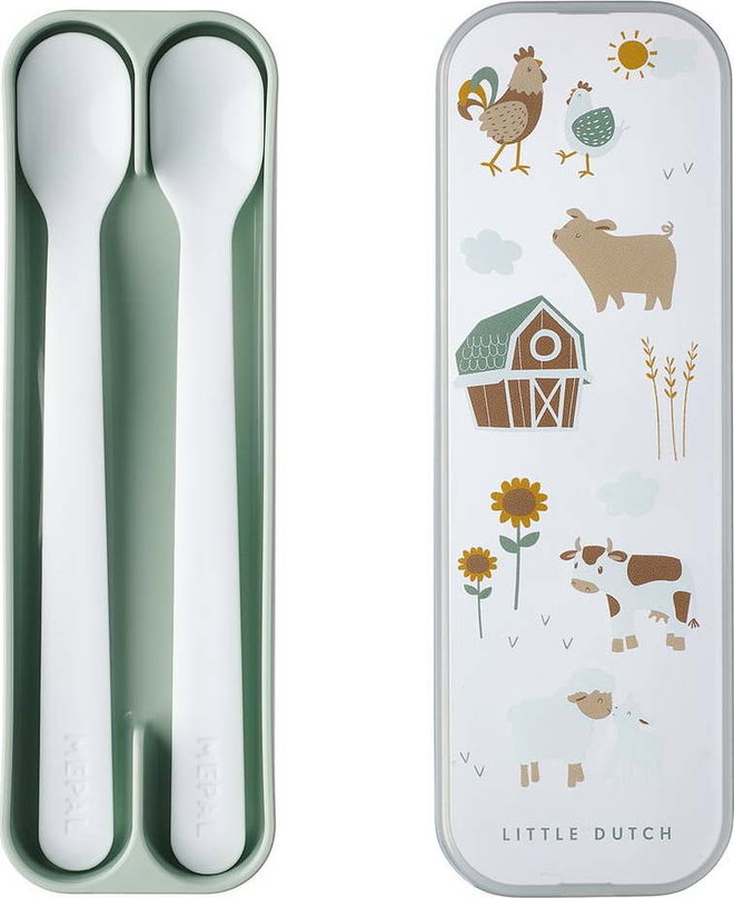 Bílé/světle zelené plastové dětské lžičky v sadě 2 ks Little Farm by Little Dutch – Mepal