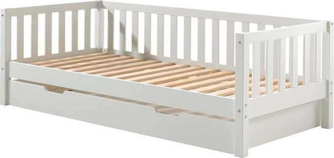 Bílá dětská postel z borovicového dřeva s výsuvným lůžkem s roštem 90x200 cm Fritz – Vipack