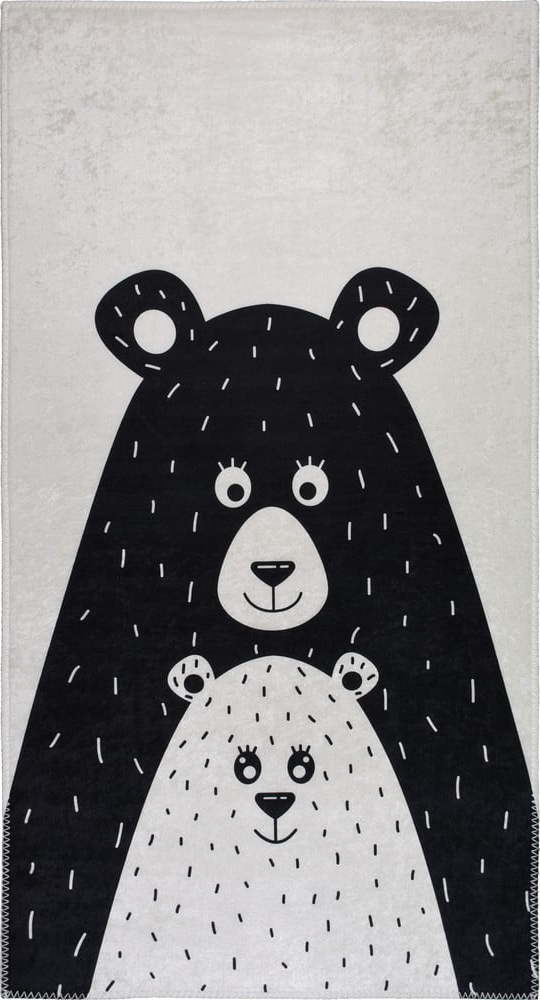 Černobílý pratelný dětský koberec 100x160 cm Bear Family – Vitaus