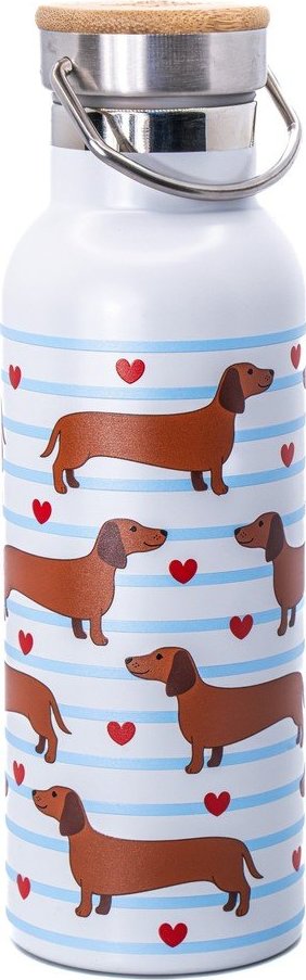 Světle modrá/hnědá cestovní nerezová lahev 425 ml Sausage Dog – Sass & Belle