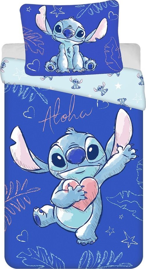 Modré bavlněné dětské povlečení na jednolůžko 140x200 cm Lilo & Stitch "Aloha" – Jerry Fabrics