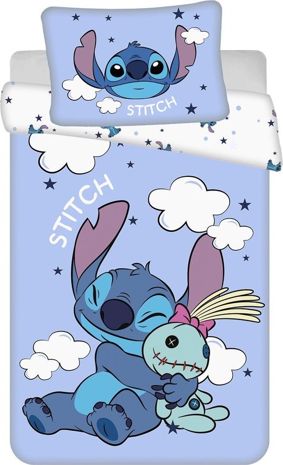 Modré bavlněné dětské povlečení do postýlky 100x135 cm Lilo & Stitch "Clouds" – Jerry Fabrics