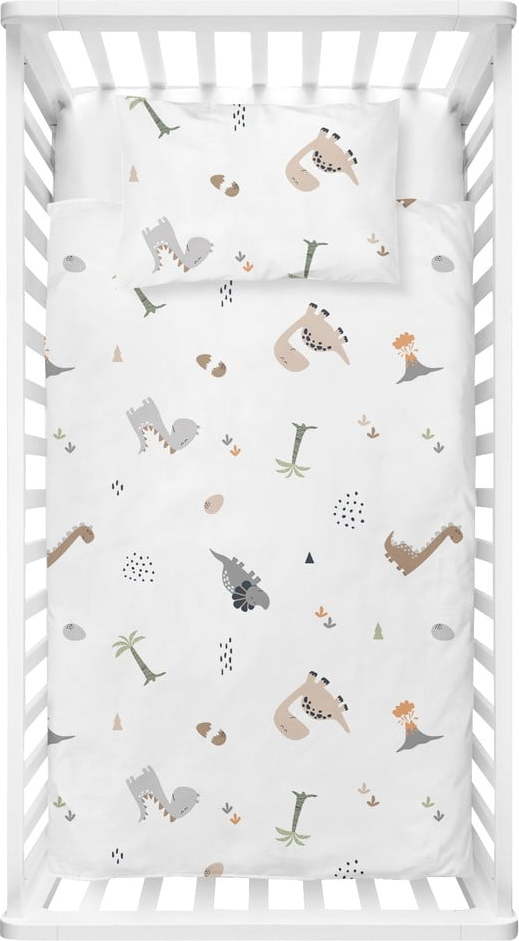 Bílé dětské povlečení do postýlky z bavlny Renforcé 100x150 cm Dinozor – Mijolnir