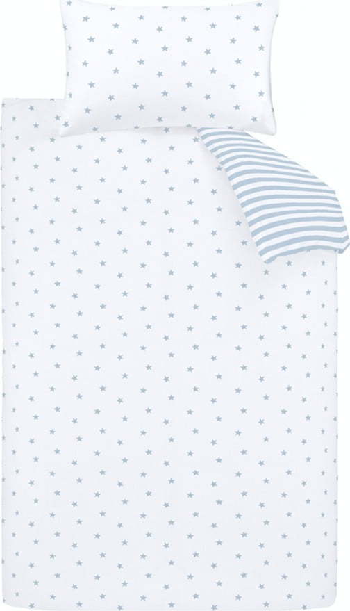 Bílé/modré bavlněné dětské povlečení na jednolůžko 135x200 cm Mini Star & Stripes – Bianca