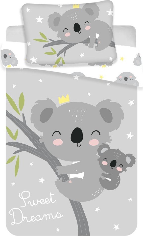Šedé bavlněné dětské povlečení do postýlky 100x135 cm Koala "Sweet Dreams" – Jerry Fabrics