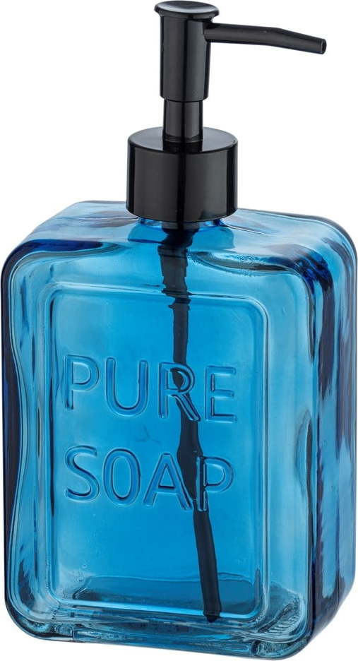 Modrý skleněný dávkovač na mýdlo Wenko Pure Soap