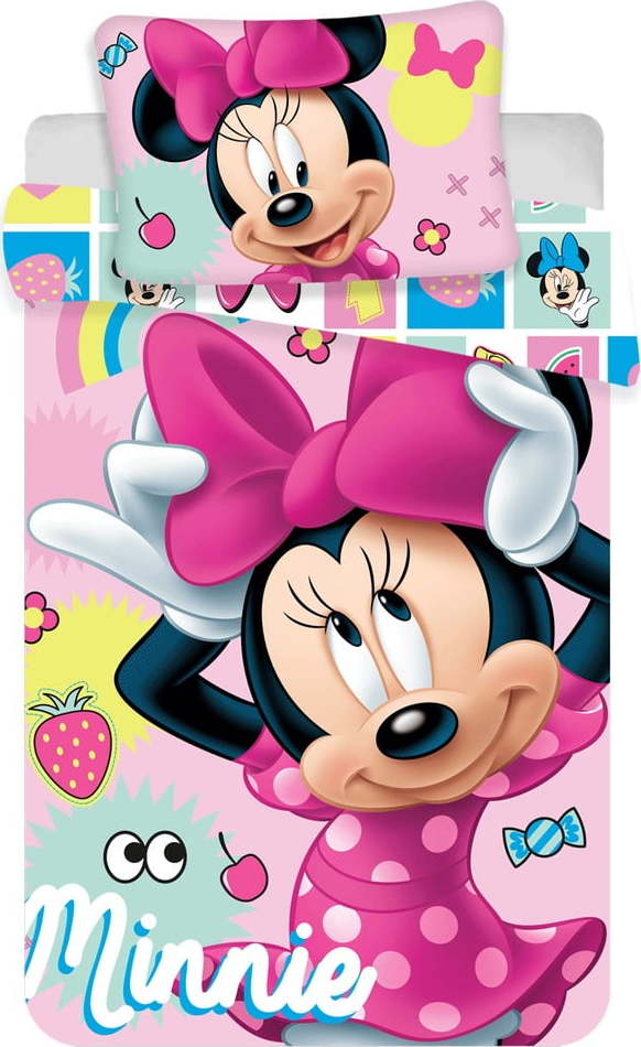 Růžové bavlněné dětské povlečení do postýlky 100x135 cm Minnie "Sweet" – Jerry Fabrics