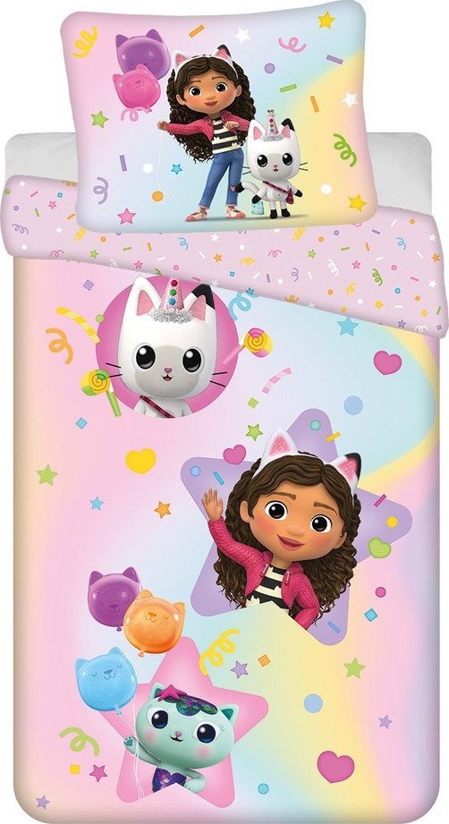 Růžové bavlněné dětské povlečení na jednolůžko 140x200 cm Gabby's Dollhouse "Rainbow" – Jerry Fabrics