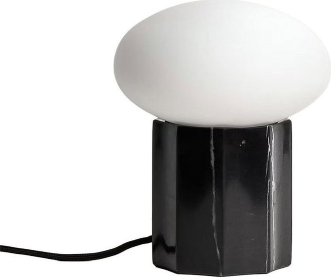 Bílá/černá kovová stolní lampa se skleněným stínidlem (výška 20 cm) Idela – Kave Home
