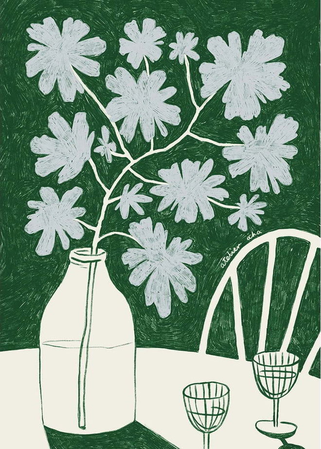Plakát 30x40 cm Blue Flowers & Red Wine – Anouk van Cleef – The Poster Club