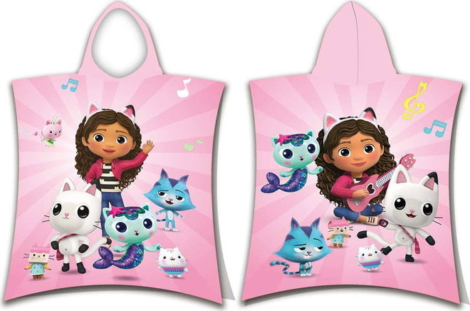Růžové bavlněné dětské pončo velikost 3-8 let Gabby´s Dollhouse – Jerry Fabrics