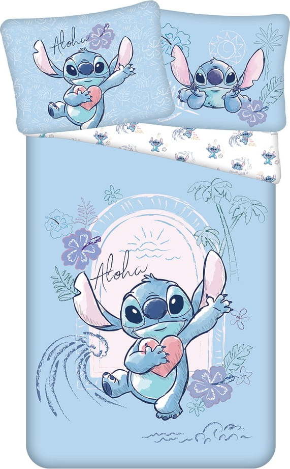 Modré bavlněné dětské povlečení na jednolůžko 140x200 cm Lilo and Stitch "Wave" – Jerry Fabrics