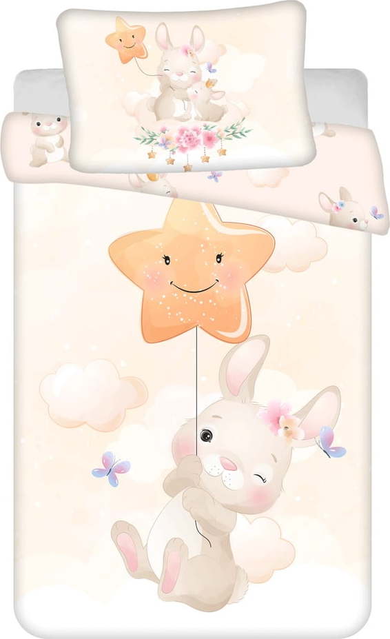 Žluté bavlněné dětské povlečení do postýlky 100x135 cm Bunny "Star" – Jerry Fabrics