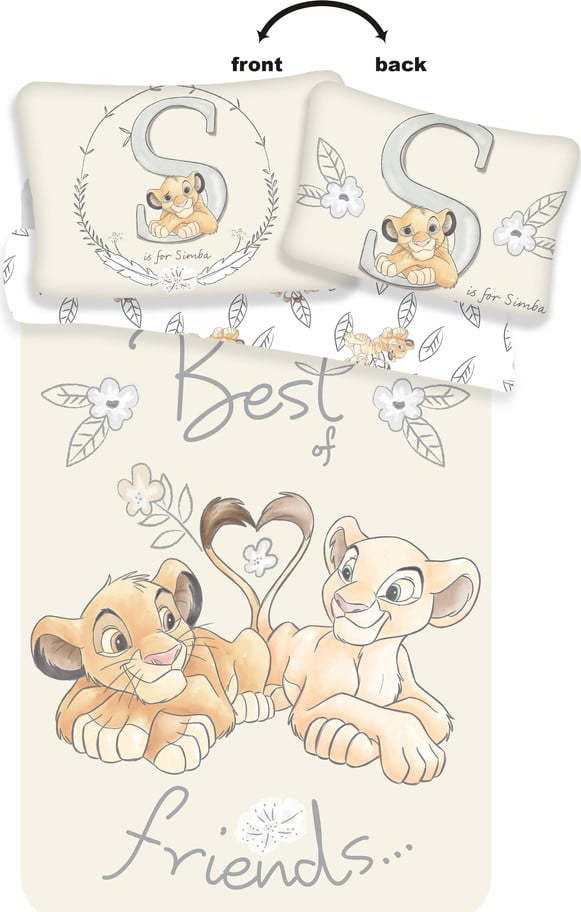 Světle žluté bavlněné dětské povlečení do postýlky 100x135 cm Lion King "Best Friends" – Jerry Fabrics