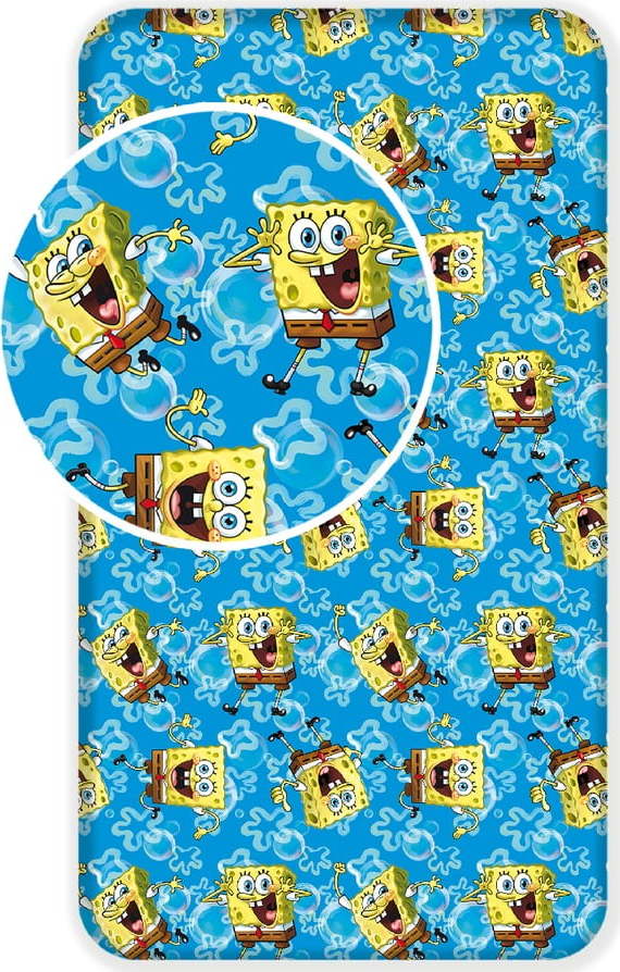 Modré napínací bavlněné dětské prostěradlo 90x200 cm Sponge Bob "Blue" – Jerry Fabrics