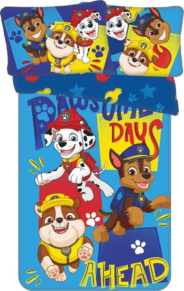 Modré bavlněné dětské povlečení do postýlky 100x135 cm Paw Patrol "Pawsome days ahead" – Jerry Fabrics