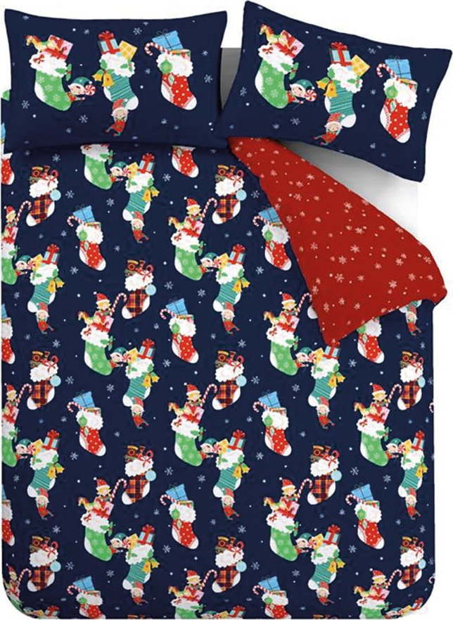 Červené/modré dětské povlečení na jednolůžko 135x200 cm Christmas Elves – Catherine Lansfield