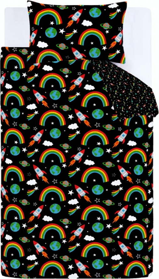 Černé dětské povlečení na jednolůžko 135x200 cm Rainbow Rockets – Catherine Lansfield
