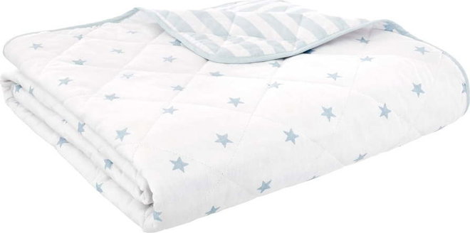 Bílý/modrý bavlněný prošívaný dětský přehoz 135x190 cm Mini Star & Stripes – Bianca