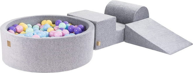 Šedé sametové pěnové hřiště 4 ks výška 30 cm 225x90 cm Montessori – Meowbaby