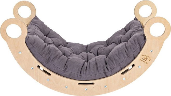 Šedá/v přírodní barvě houpačka z borovicového dřeva 39x75x38 cm Montessori – Meowbaby