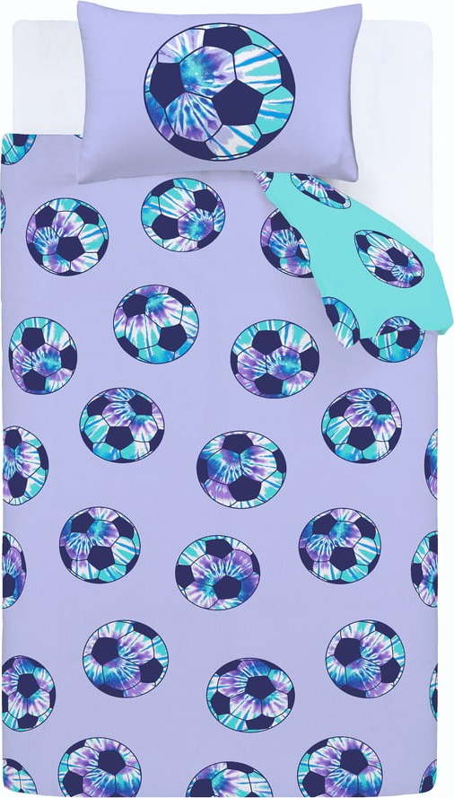 Fialové/tyrkysové dětské povlečení na dvoulůžko 200x200 cm Tie Dye Football – Catherine Lansfield