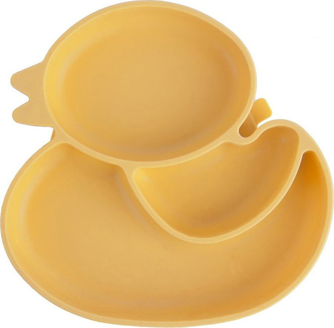 Žlutý silikonový dětský talíř 19x19,5 cm Chicken – Orion