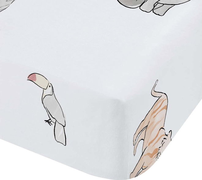 Bílé napínací bavlněné dětské prostěradlo na jednolůžko 90x190 cm Zoo Animals – Bianca