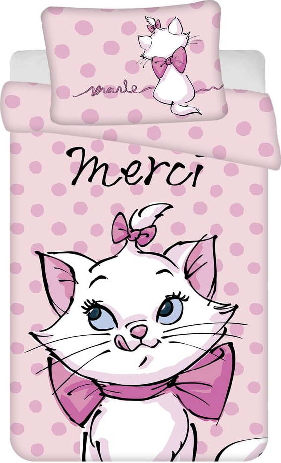 Růžové bavlněné dětské povlečení do postýlky 100x135 cm Marie Cat "Merci" – Jerry Fabrics