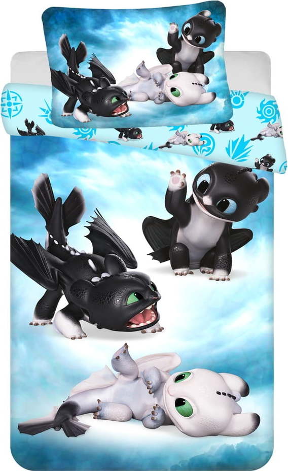 Modré bavlněné dětské povlečení do postýlky 100x135 cm How to Train Your Dragon "Babies" – Jerry Fabrics