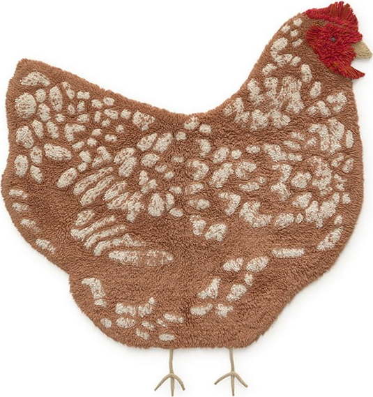 Hnědý pratelný ručně tkaný bavlněný dětský koberec 110x100 cm Chicken – Lorena Canals