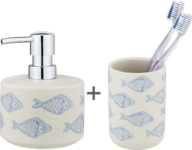 Bílo-modrá keramická sada doplňků do koupelny Aquamarin – Wenko