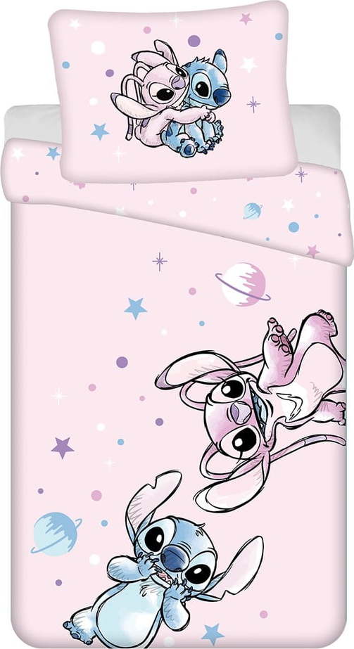 Růžové bavlněné dětské povlečení na jednolůžko 140x200 cm Lilo a Stitch "Universe" – Jerry Fabrics